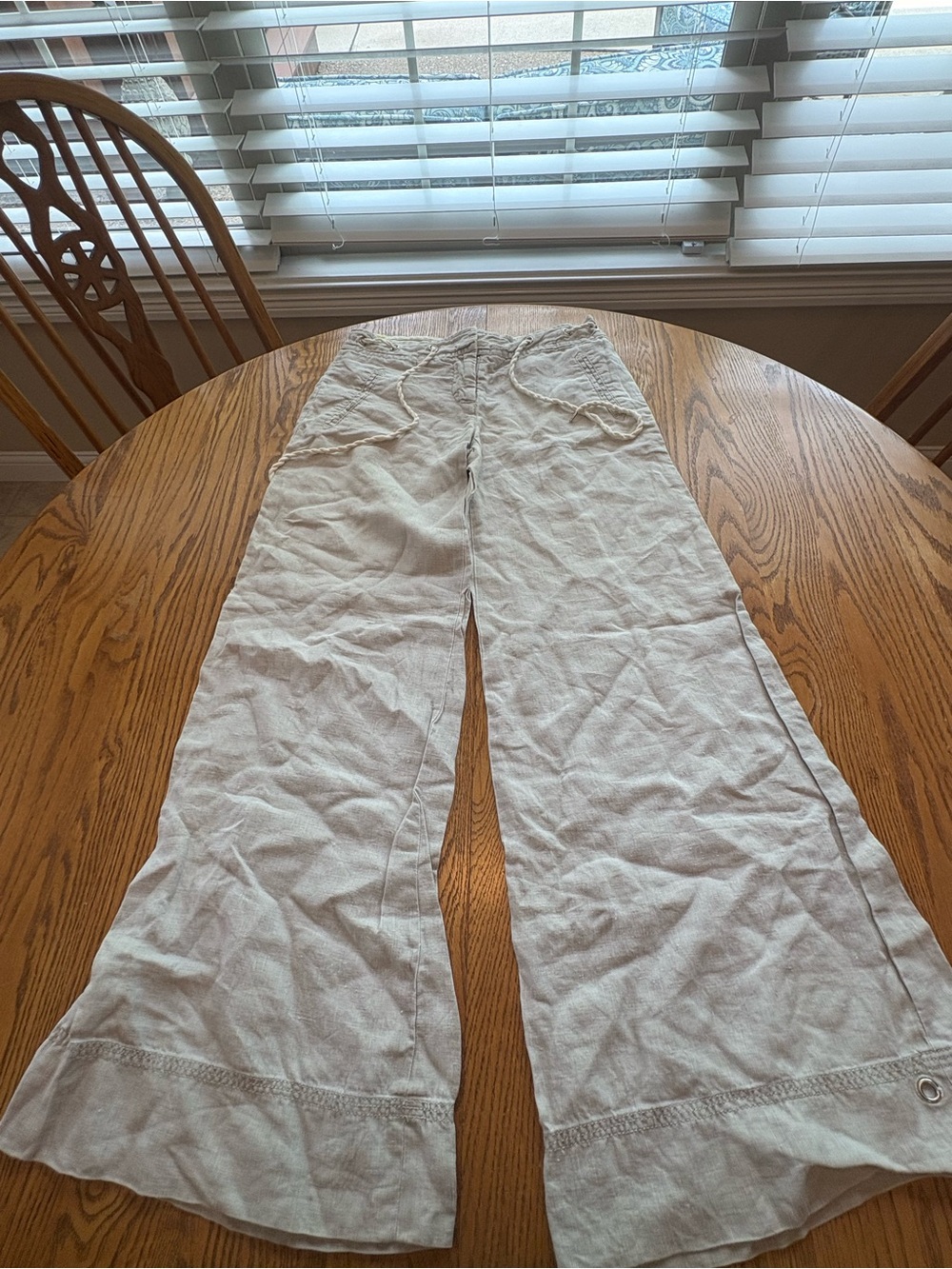 Anthropologie Elevenses Wide Leg Beige Linen Pants Sailor Trousers Size 4